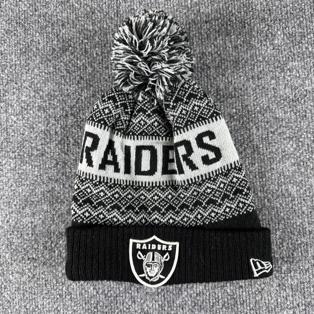 Las Vegas Raiders New Era NFL Wintry Pom Cuffed Knit Beanie